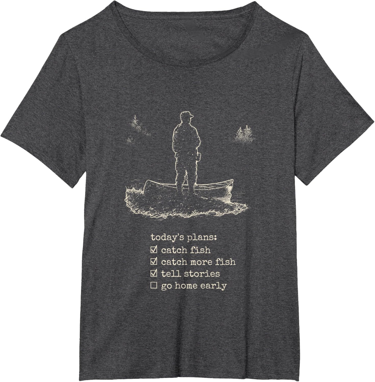 Catch Fish Tell Stories Fly Fishing Checklist T-Shirt - Dark Heather Grey