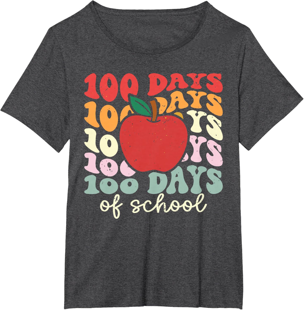 Retro 100 Days of School Groovy Teacher 100th Day of School T-Shirt - Dark Heather Grey