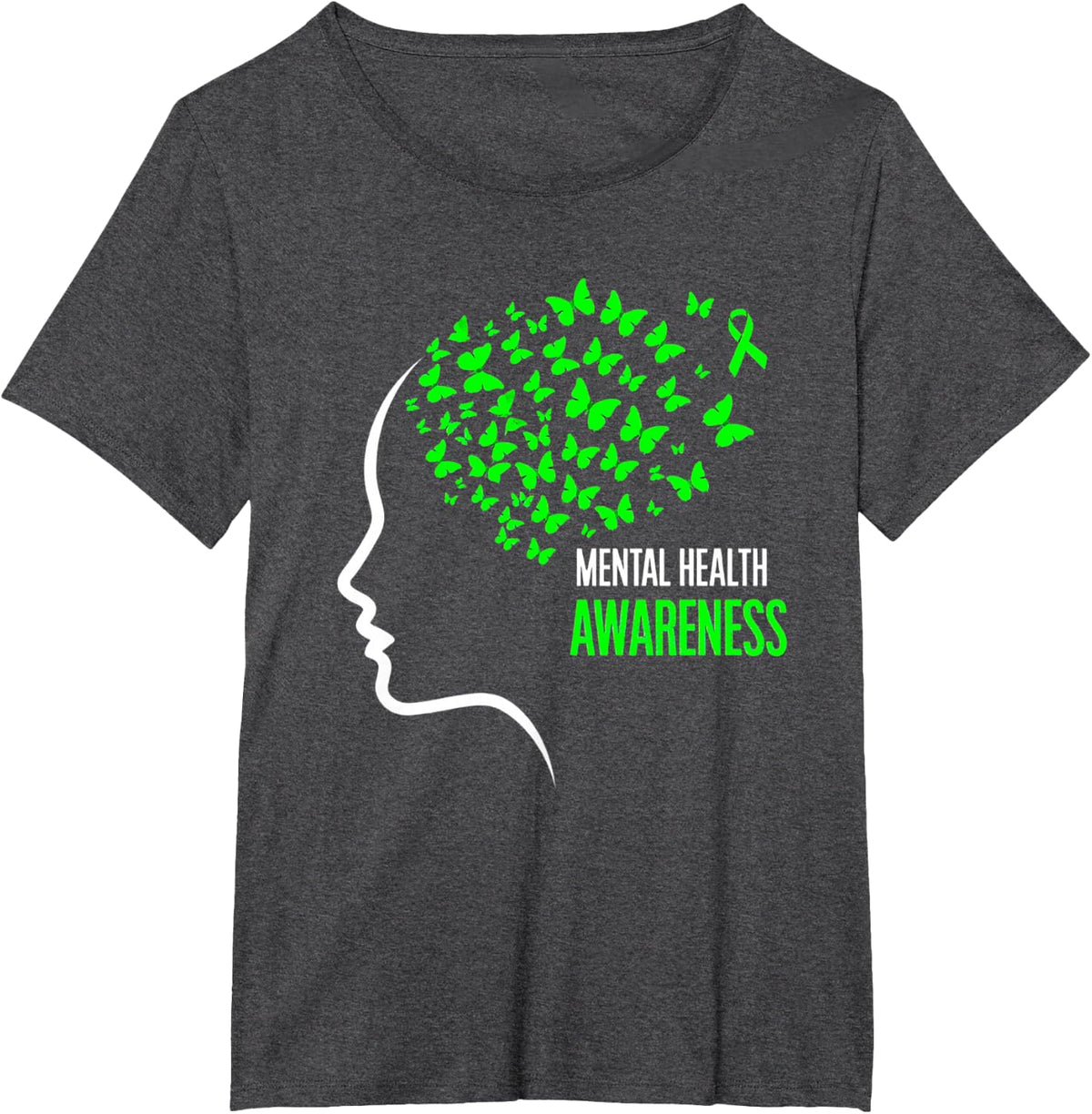Green Butterfly Mental Health Awareness Ribbon T-Shirt - Dark Heather Grey