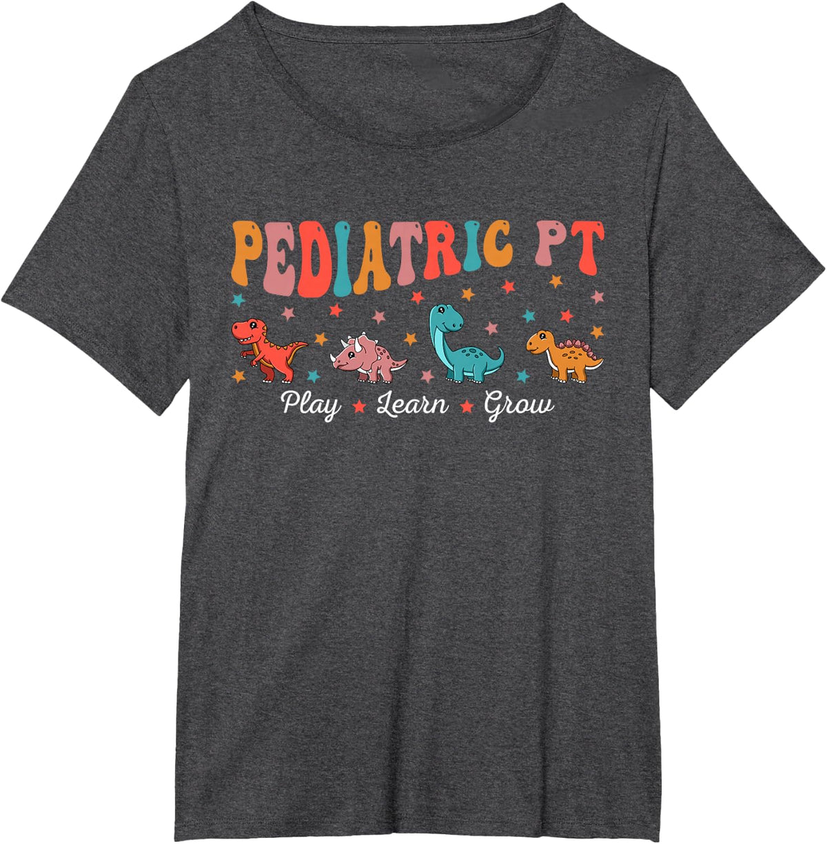 Pediatric Physical Therapy Shirt Retro Dinosaur PT Tee T-Shirt for Physiotherapist - Dark Heather Grey