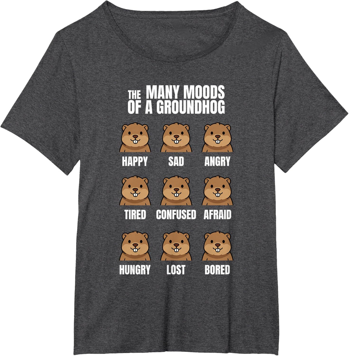 Punxsy Phil's Cute Moods Groundhog Day Feb 2nd Holiday T-Shirt - Dark Heather Grey