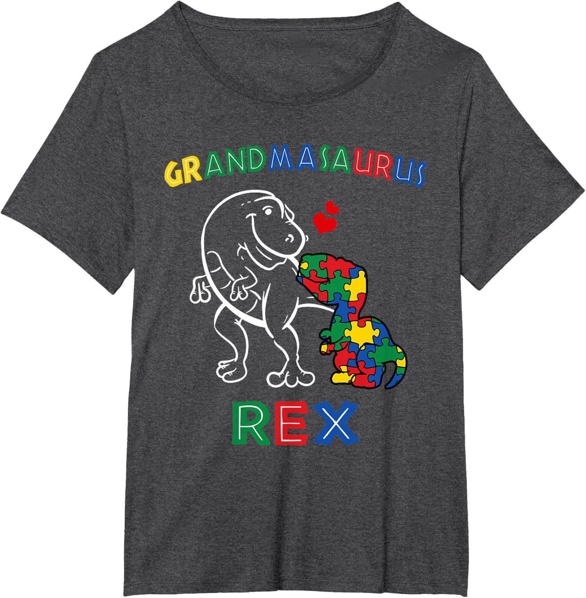 Grandmasaurus Autism Awareness Grandma Dinosaur Grandmother T-Shirt - Dark Heather Grey