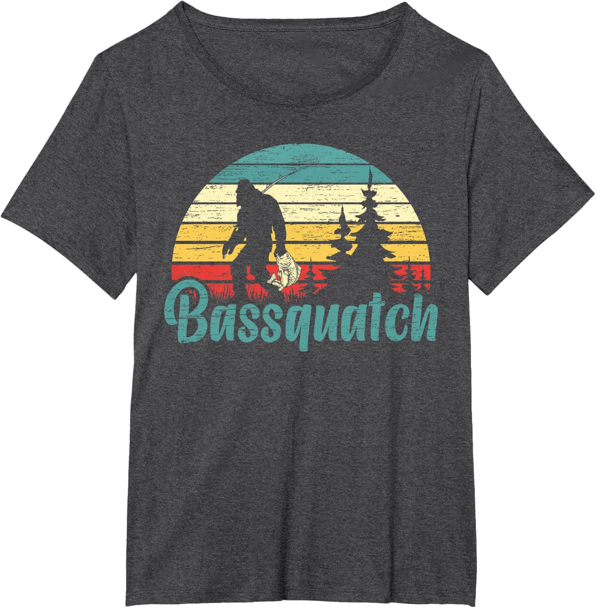Bassquatch Bigfoot Believer Bass Fishing Yeti Sasquatch T-Shirt - Dark Heather Grey