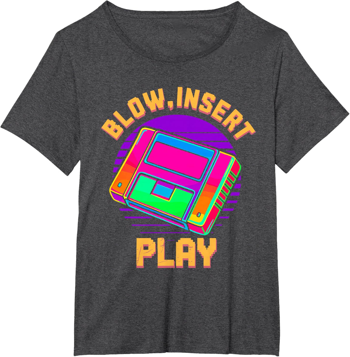Retro Gamer Cartridge Blow Insert Play Nostalgic 80s 90s T-Shirt - Dark Heather Grey
