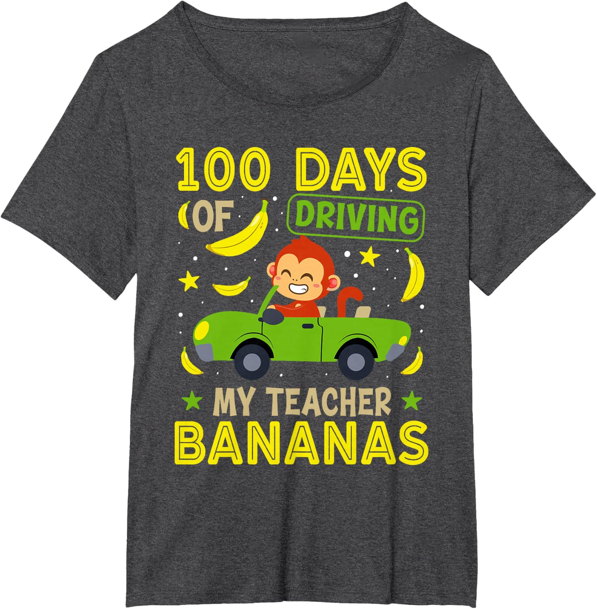 100th Day of School 100 Days of Driving My Teacher Bananas T-Shirt - Dark Heather Grey