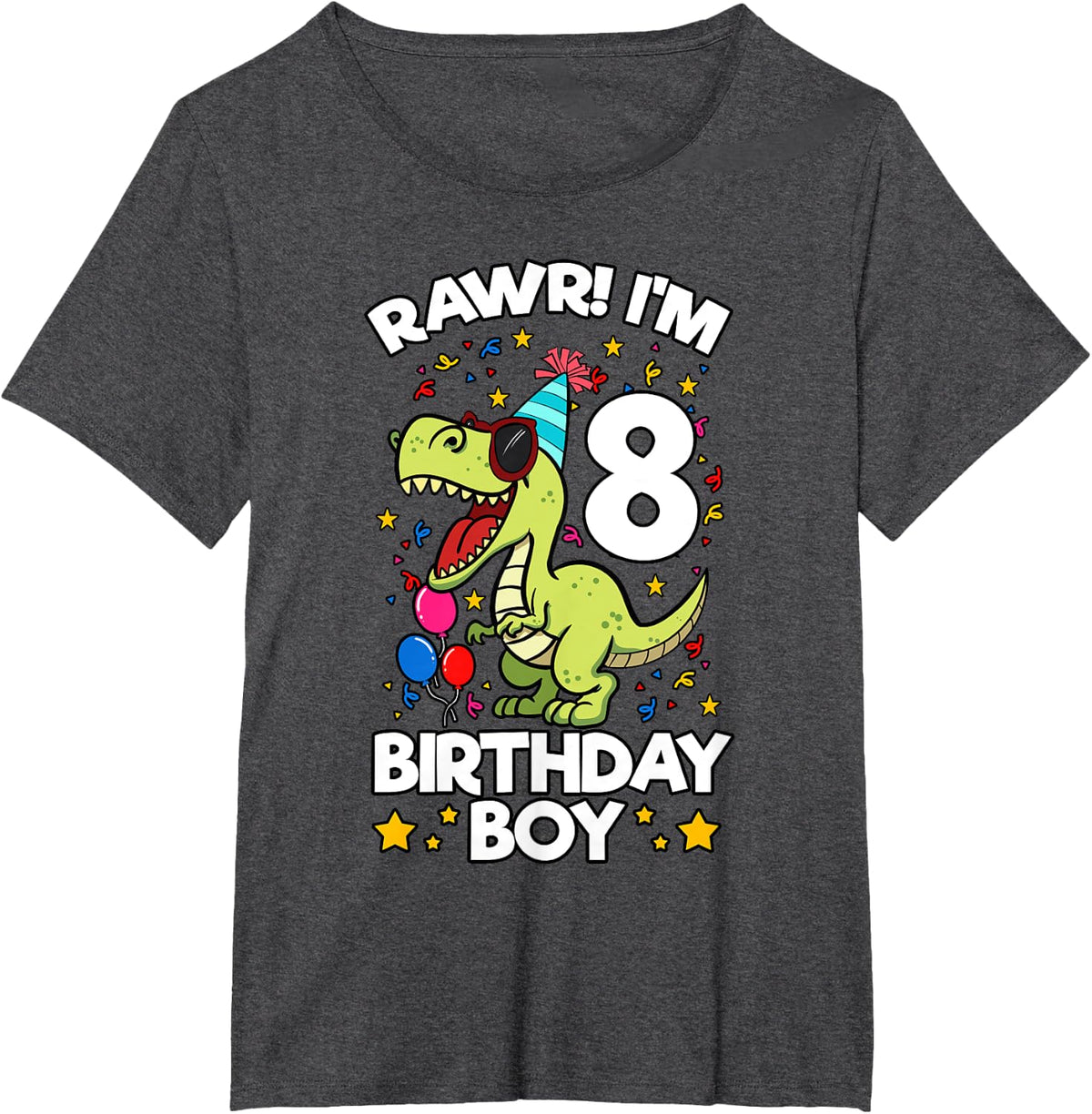 Rawr! I'm 8 Birthday Boy Dinosaur T-rex Themed 8th Birthday T-Shirt - Dark Heather Grey