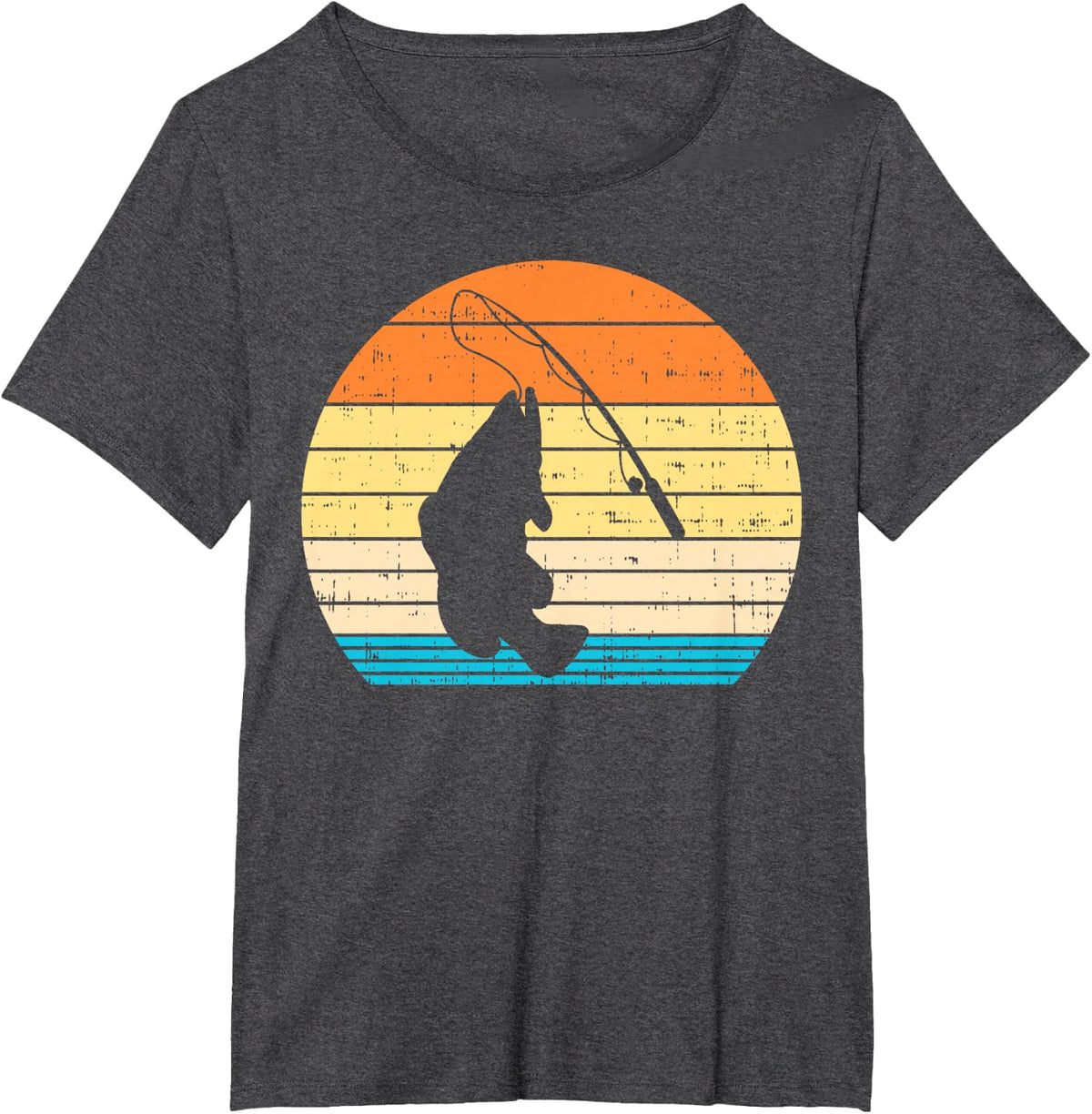 Bass Fish Fishing Rod Retro Fishing Fisherman Angler Gift T-Shirt - Dark Heather Grey