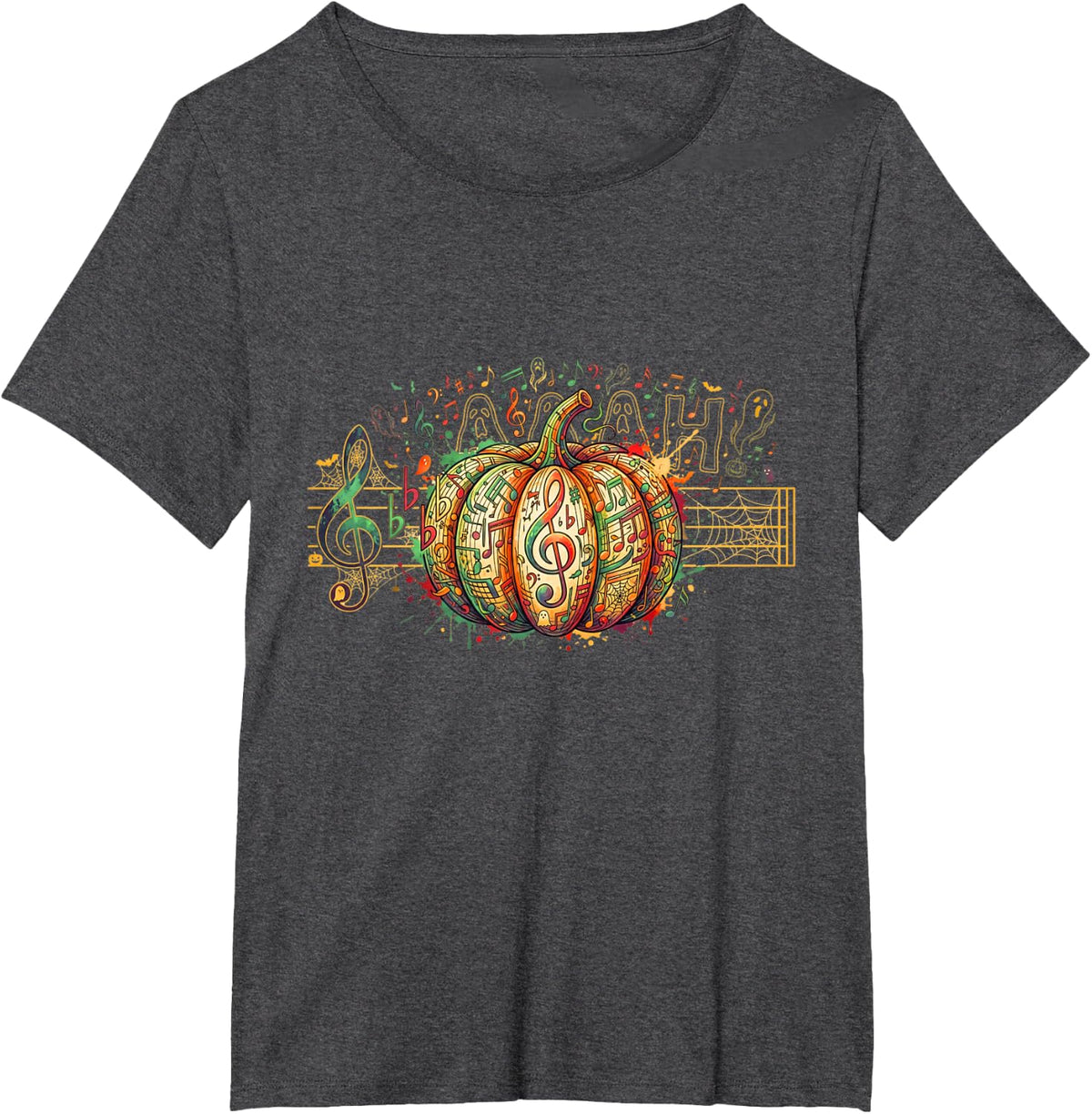 Halloween Music Teacher Pumpkin Music Notes T-Shirt - Dark Heather Grey
