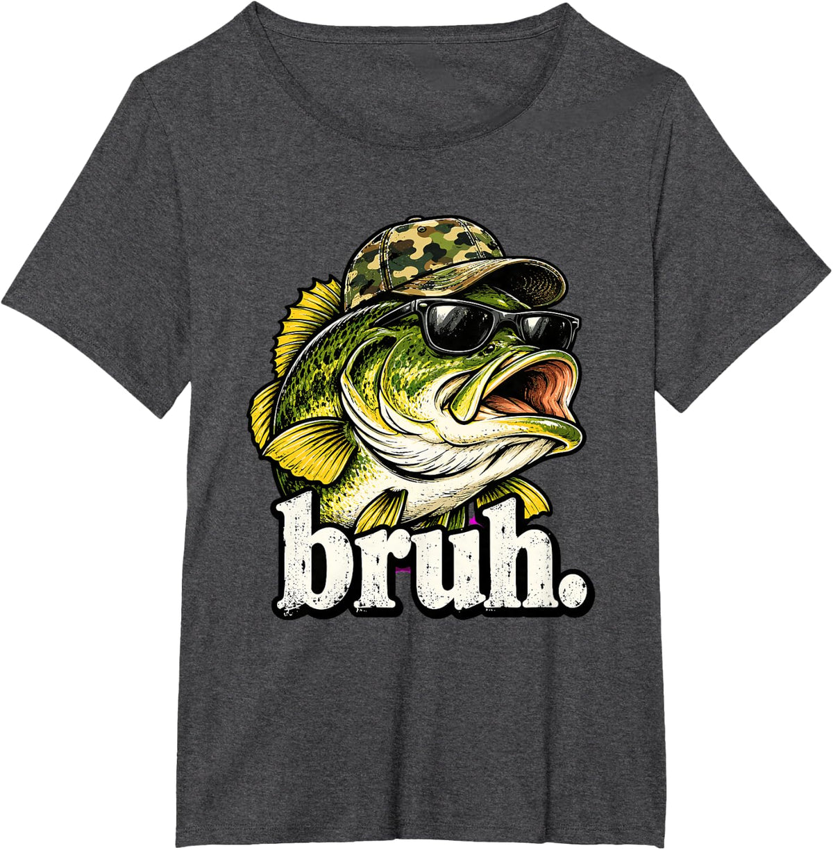 Bruh Bass Fishing Fisherman Funny T-Shirt - Dark Heather Grey