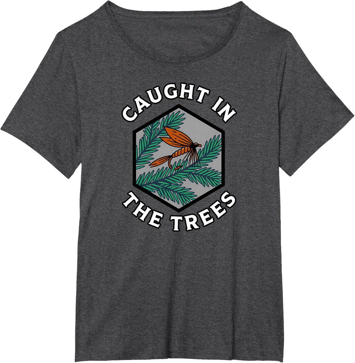 Fly Fishing Caught in The Trees Angler Humor Design T-Shirt - Dark Heather Grey