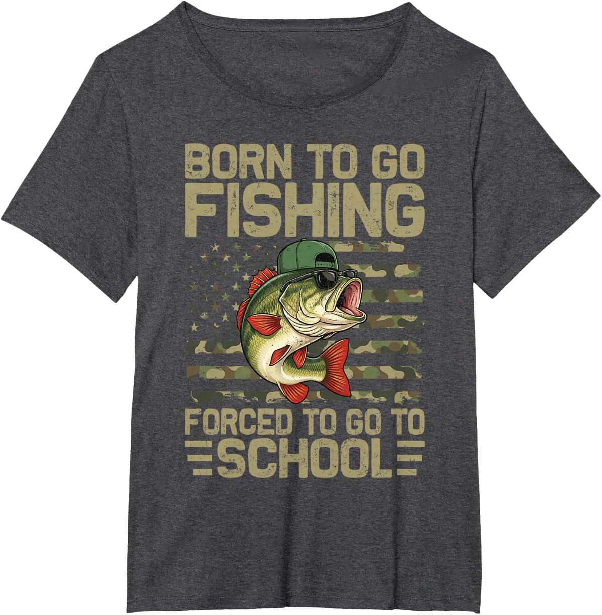 Born to Go Fishing Bass Fish Funny Fisherman T-Shirt for Boys Kids Men - Dark Heather Grey