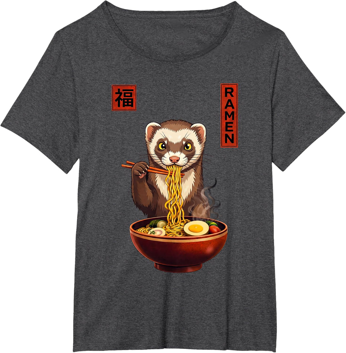 Ferret Ramen Japanese Art Funny Anime Graphic Tee Kawaii T-Shirt - Dark Heather Grey