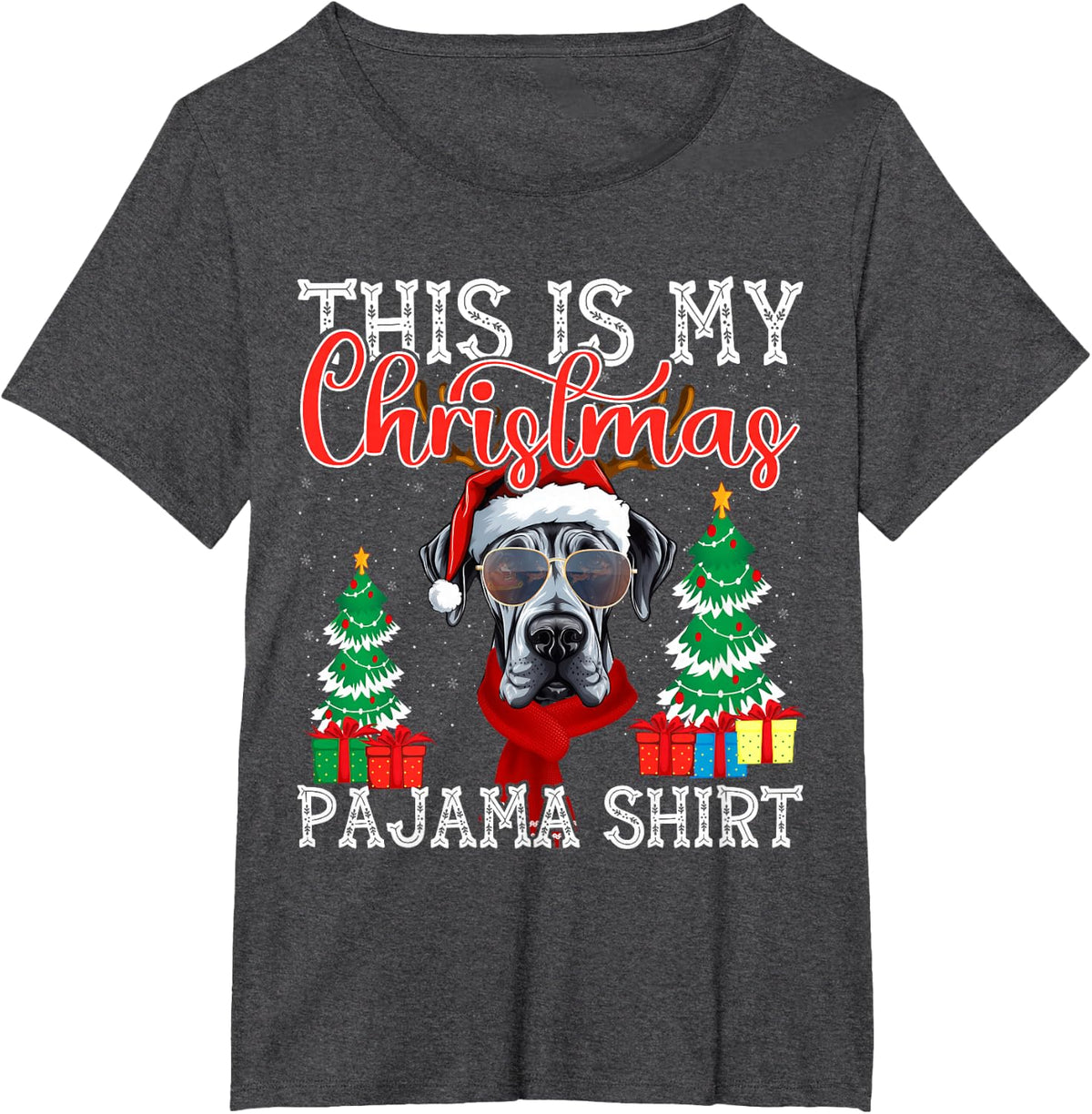 Funny Xmas Family Matching Pajama Great Dane Christmas Tee T-Shirt - Dark Heather Grey
