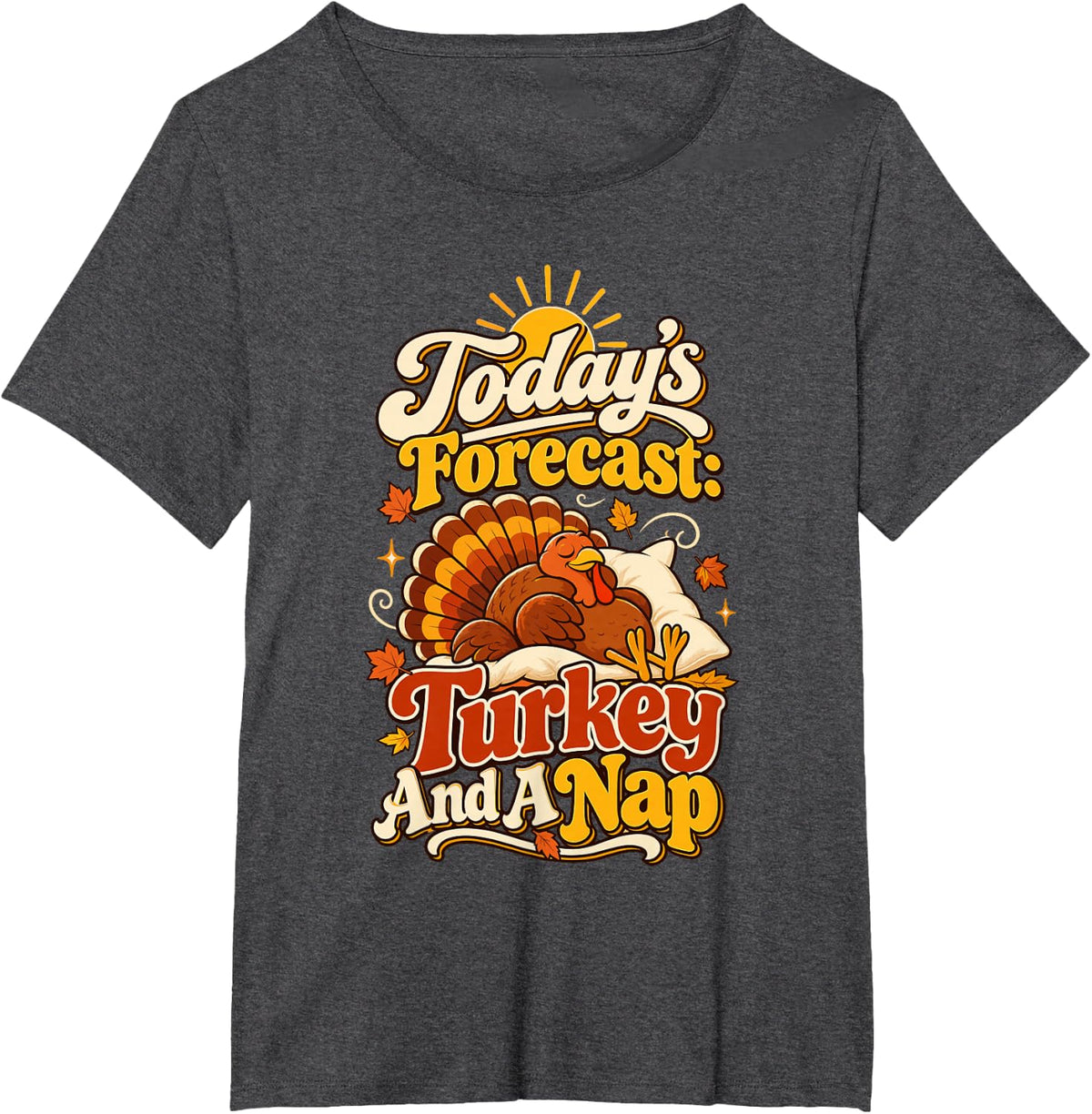Sleepy Turkey Nap Lover Food Coma Retro Funny Thanksgiving T-Shirt - Dark Heather Grey