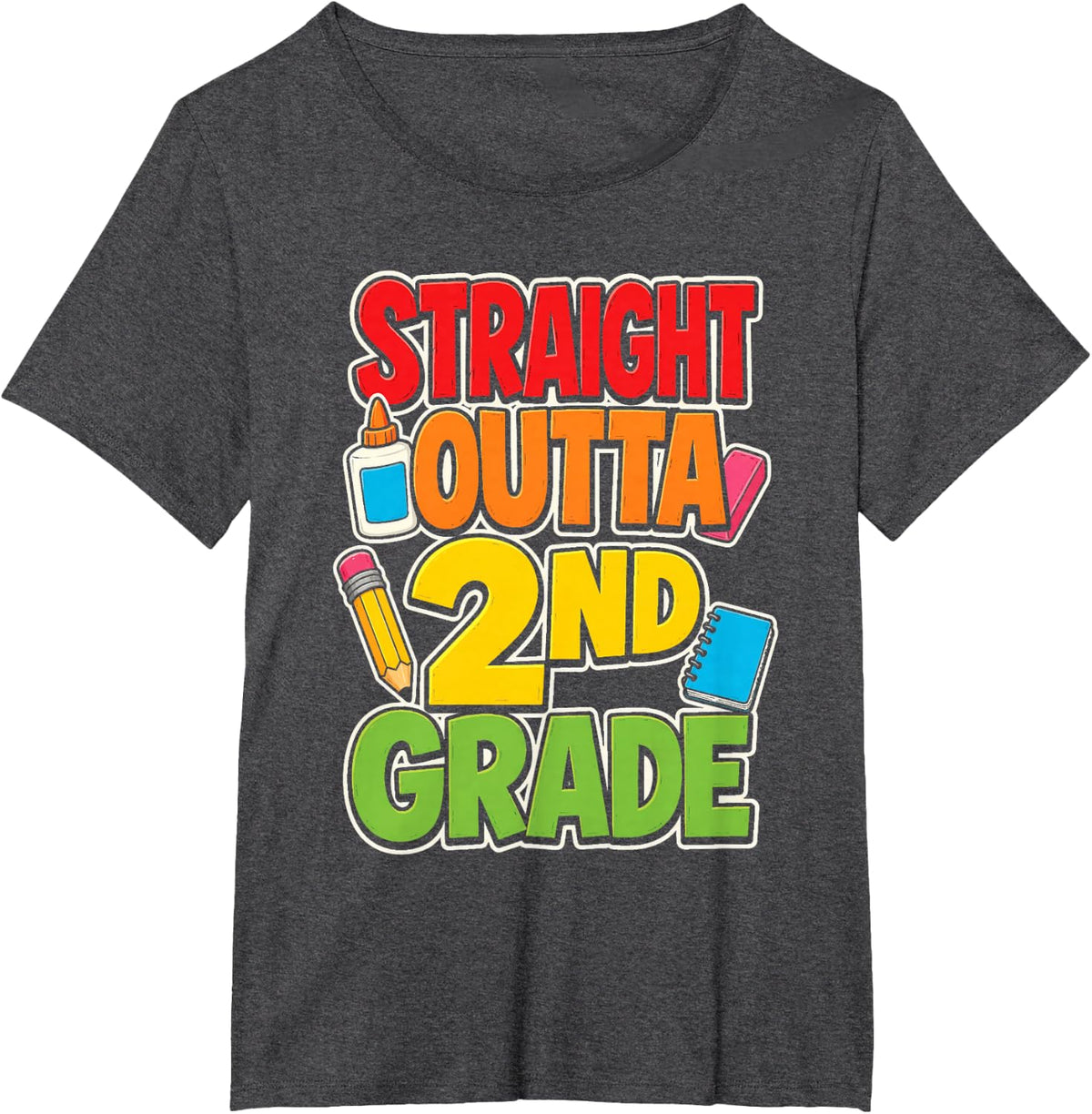 Straight Outta 2nd Grade Last Day of School Kids Boys T-Shirt - Dark Heather Grey