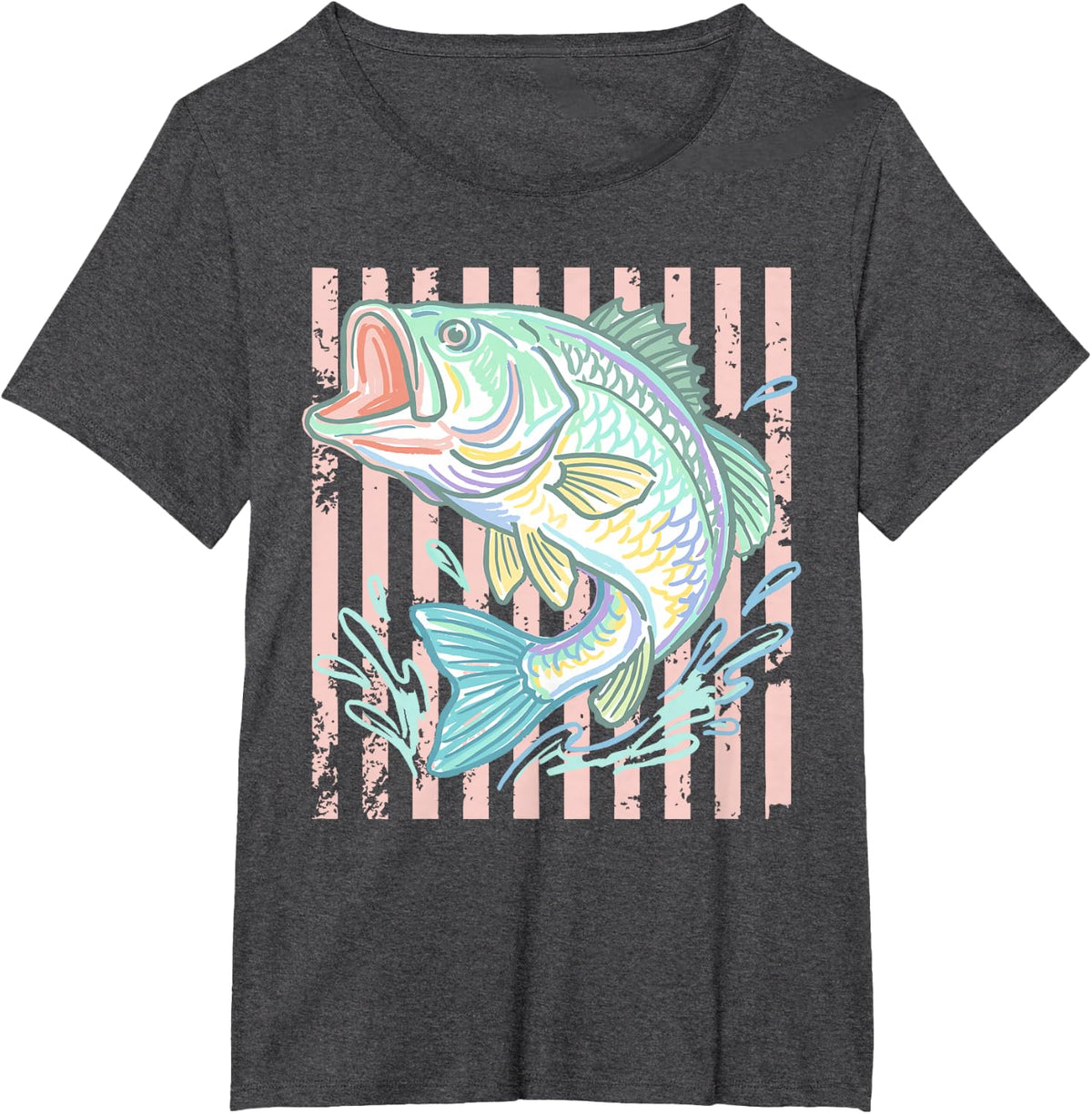 Preppy Funny Stripes Sea Bass Funny Summer Fishing Graphic T-Shirt - Dark Heather Grey