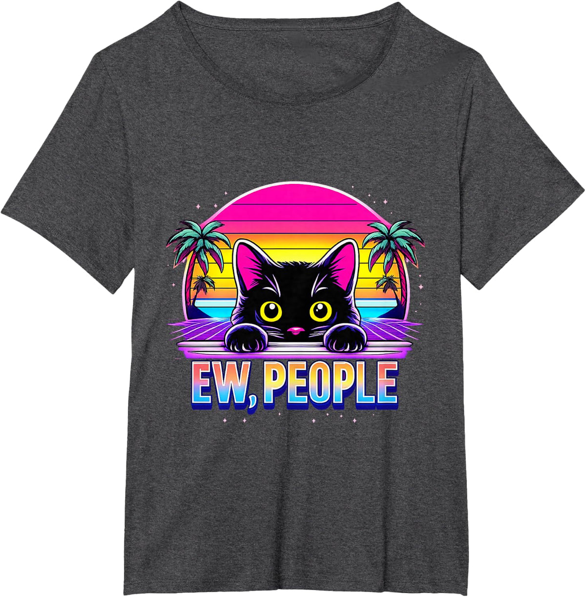 ew cat Misanthrope Introvert Synthwave 80s T-Shirt - Dark Heather Grey