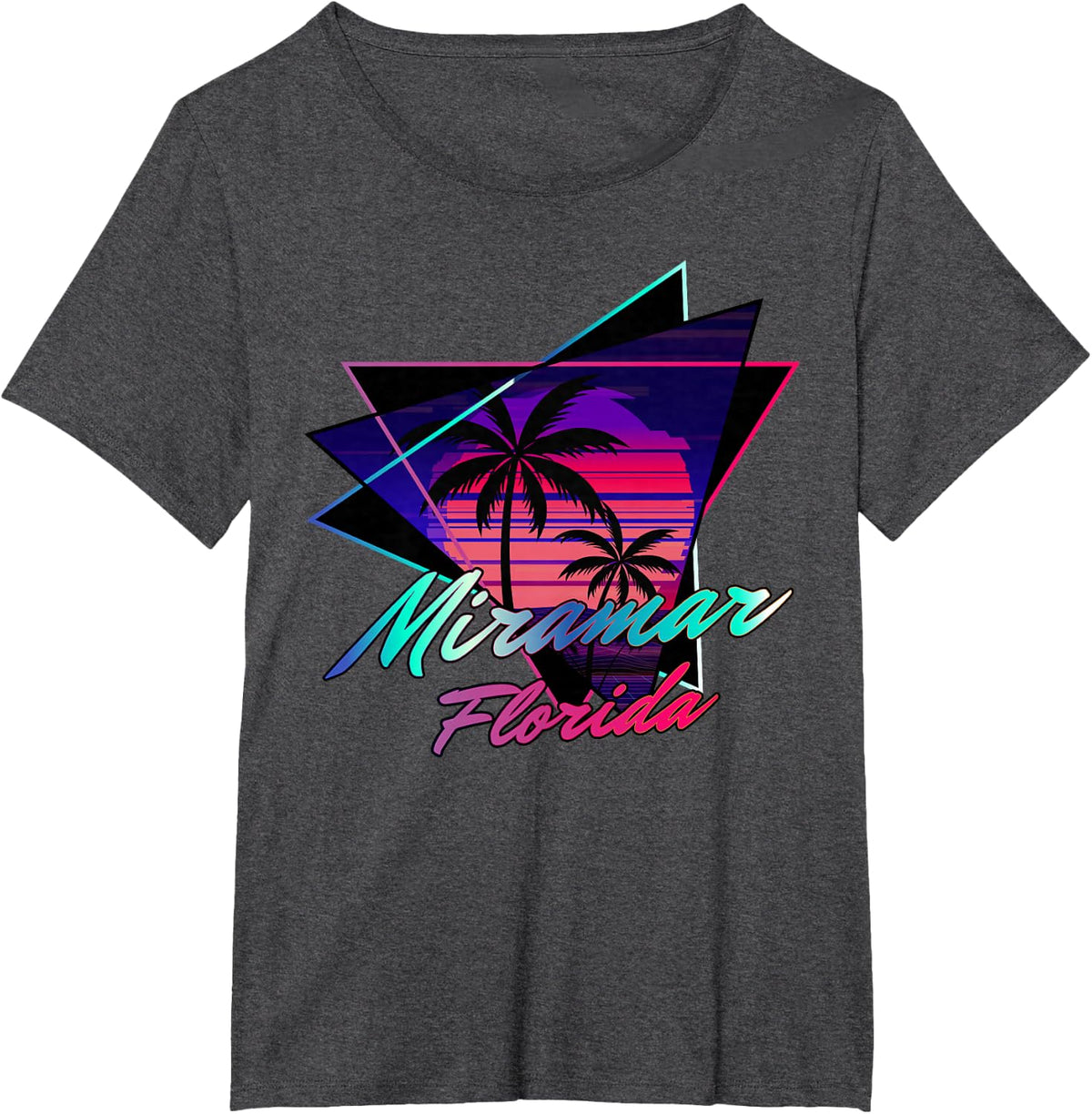 Miramar Florida Retro Sunset Synthwave Vibes T-Shirt - Dark Heather Grey