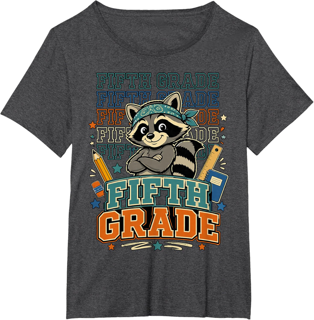 Fifth Grade Raccoon Varsity School T-Shirt - Dark Heather Grey
