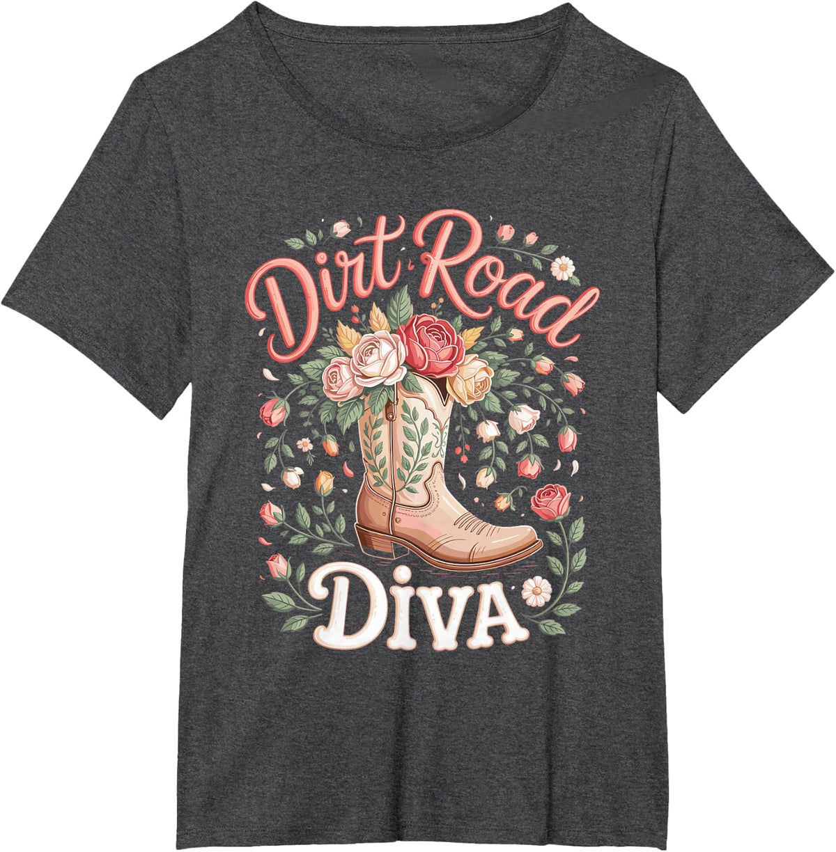 Dirt Road Diva Cowgirl Rodeo Western T-Shirt - Dark Heather Grey