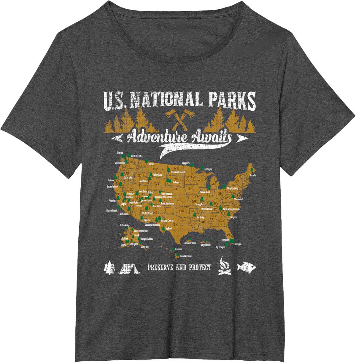 US National Parks Adventure Awaits - Hiking & Camping Lover T-Shirt - Dark Heather Grey