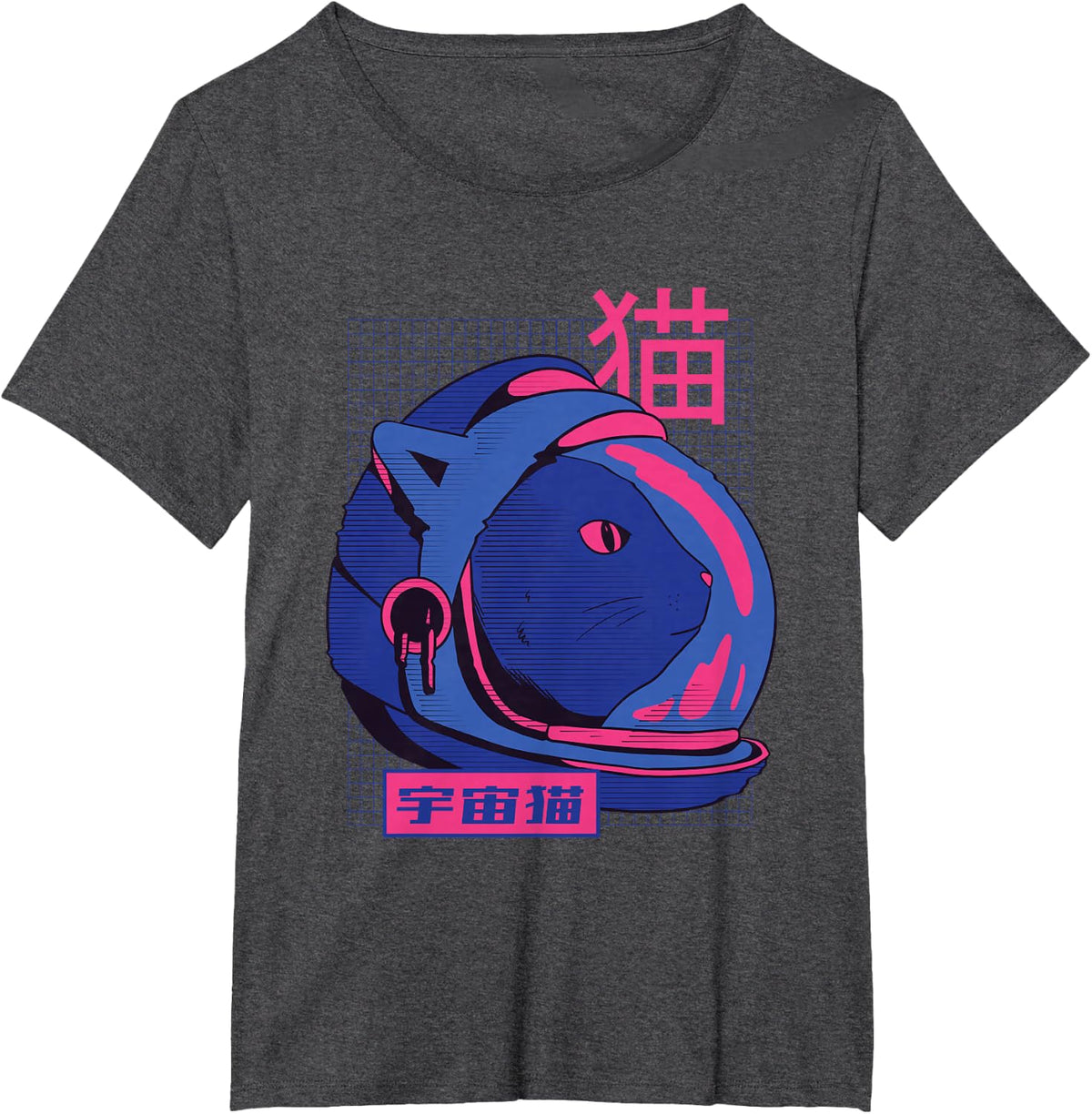 Japanese Vaporwave Cat Aesthetic Clothes Retro T-Shirt - Dark Heather Grey