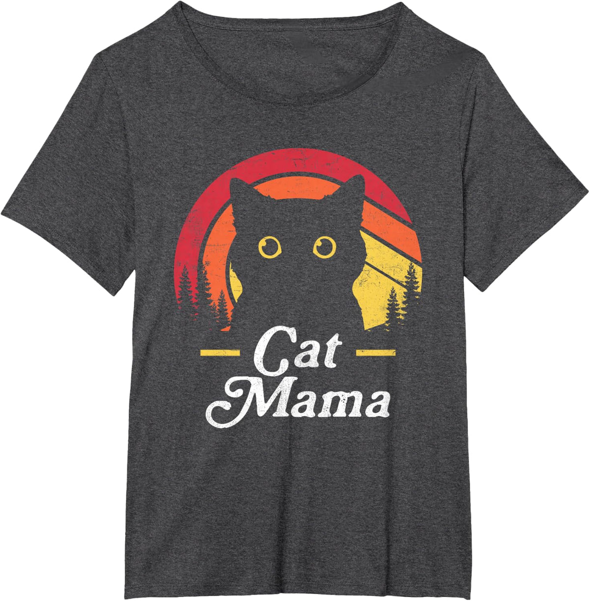 Retro Black Cat Tee for Women Funny Cat Mama Cat Lovers T-Shirt - Dark Heather Grey