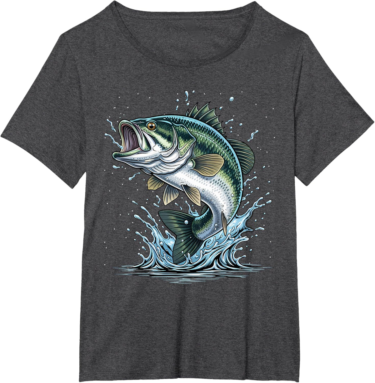 Fishing Distressed Bass Fish (Design on Back) T-Shirt - Dark Heather Grey