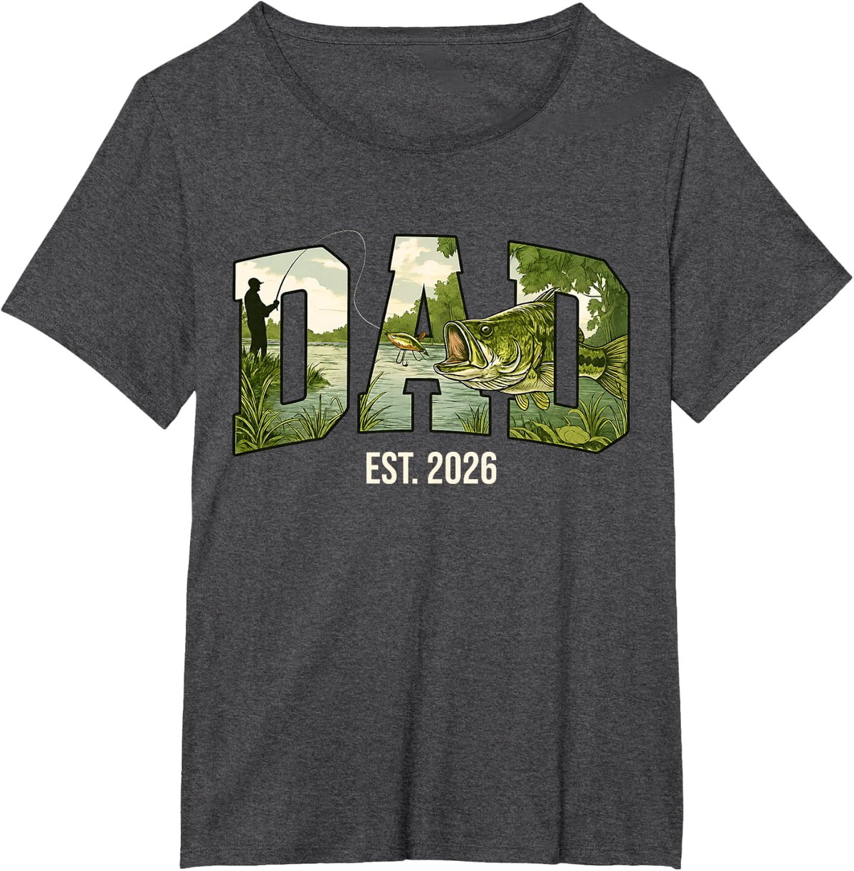 Dad Est 2026 Bass Fish Father's Day Fishing Dad New Dad T-Shirt - Dark Heather Grey