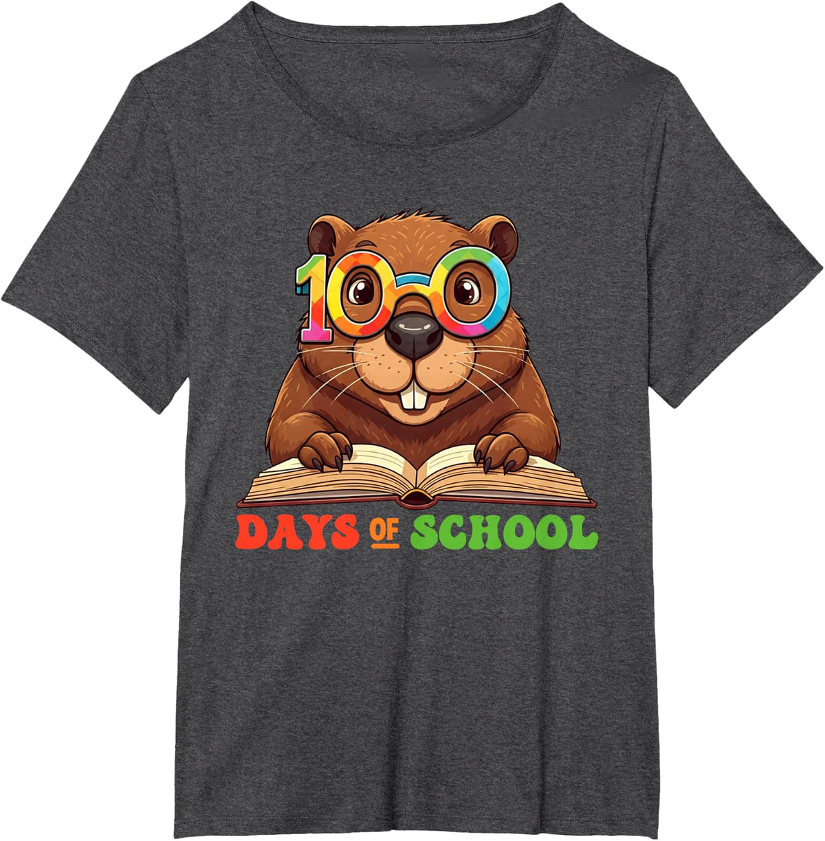 Funny Beaver 100th Day Of School Teacher Womens Mens Kids T-Shirt - Dark Heather Grey