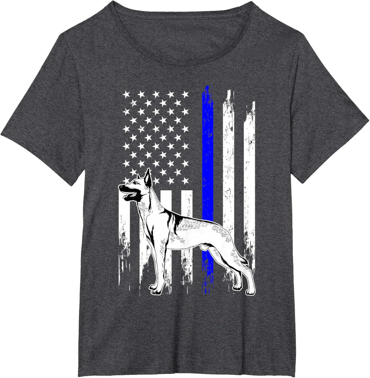 Belgian Malinois K9 Unit Thin Blue Line US Flag Police Tee T-Shirt Gift for Law Enforcement - Dark Heather Grey