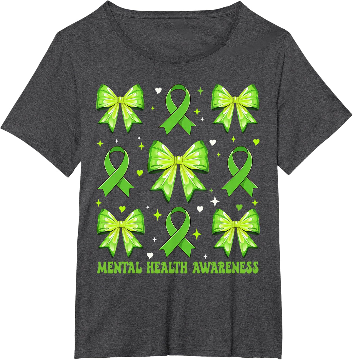 Green Coquette Bow Mental Health Awareness Women Kids Girls T-Shirt - Dark Heather Grey