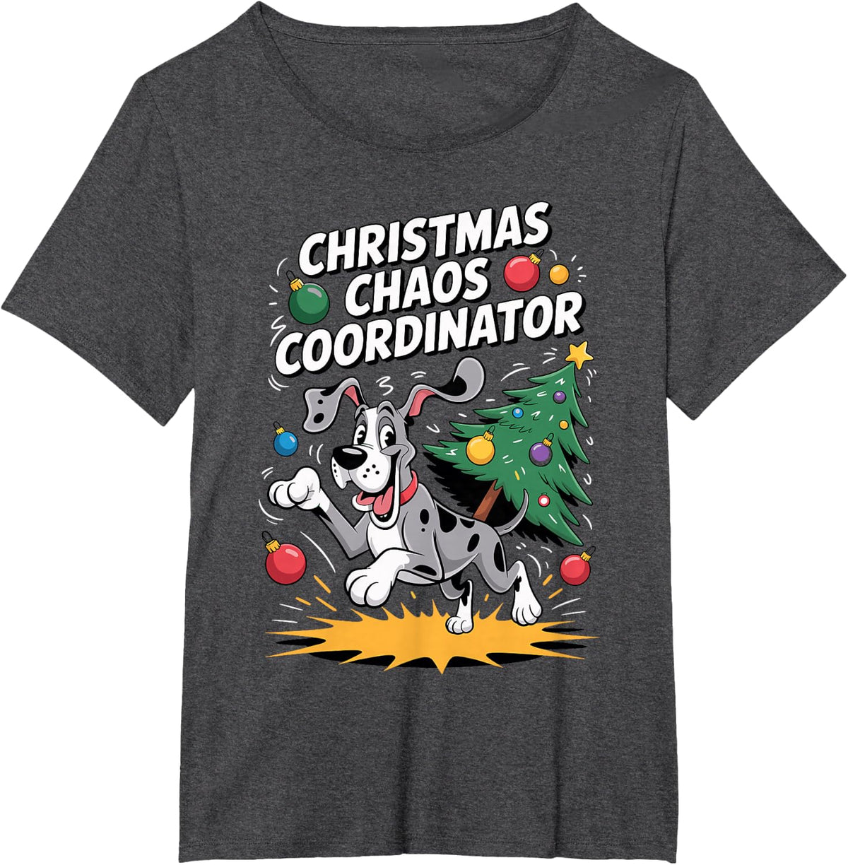 Christmas Chaos Coordinator Xmas Puppy Funny Great Dane T-Shirt - Dark Heather Grey