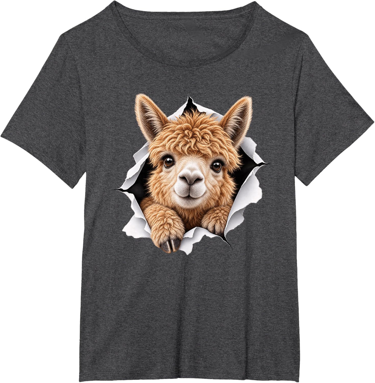 Funny Alpaca Peeking Cute Zoo Animal Lover T-Shirt - Dark Heather Grey
