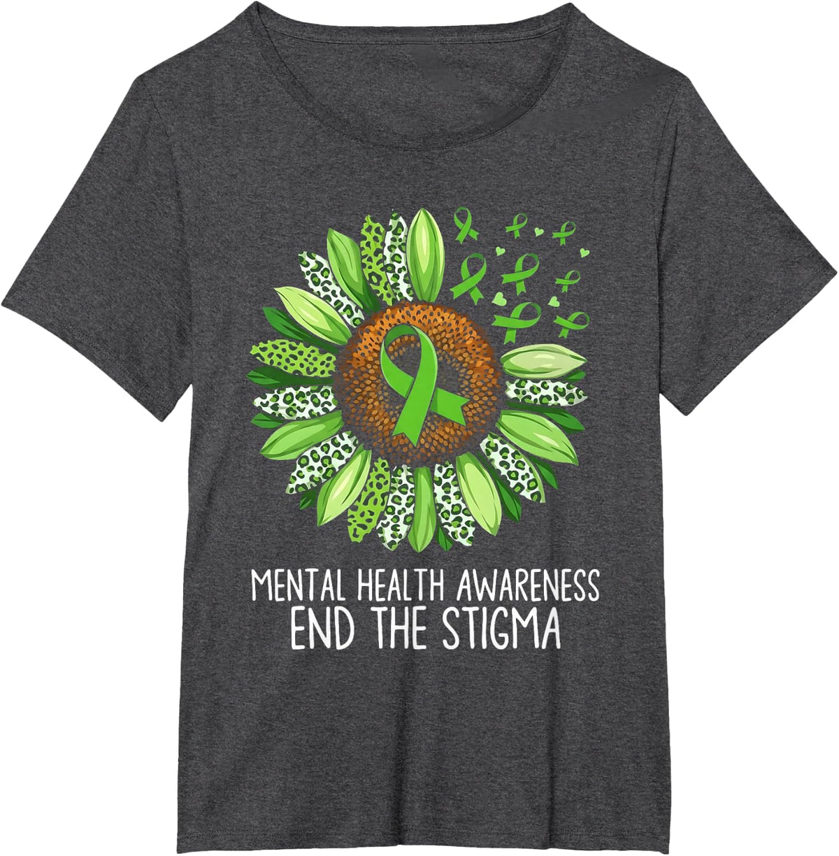 End The Stigma Mental Health Matters Awareness Sunflower Tees T Shirts for Men Women - Dark Heather Grey
