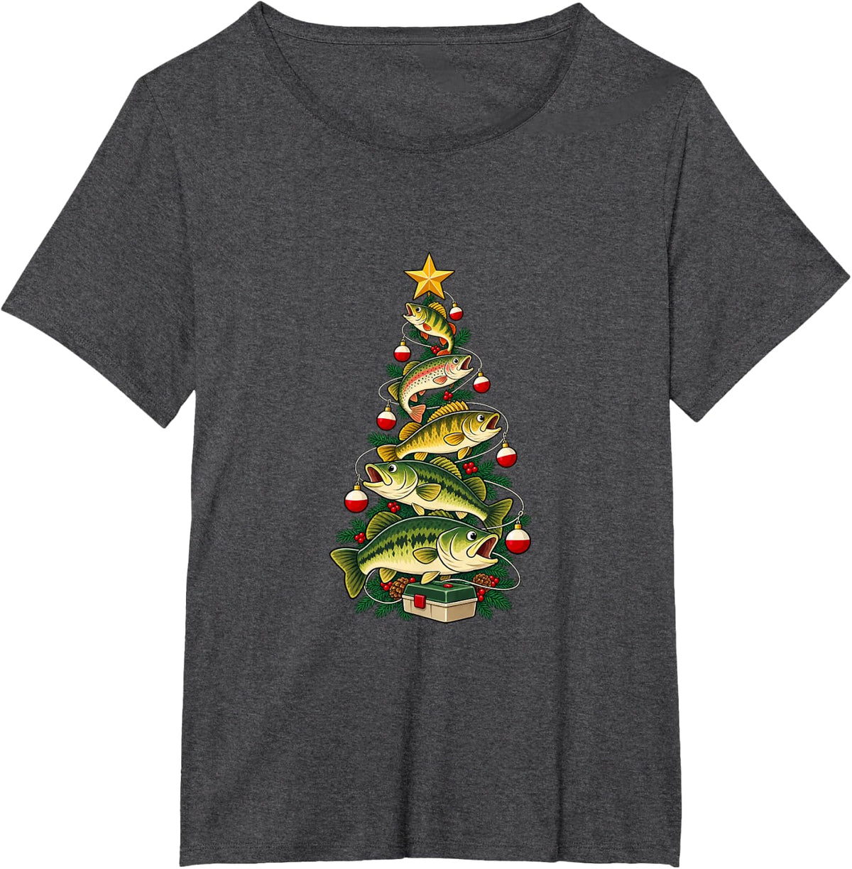 Bass Fishing Christmas Tree for Anglers and Fishing Friends T-Shirt - Dark Heather Grey