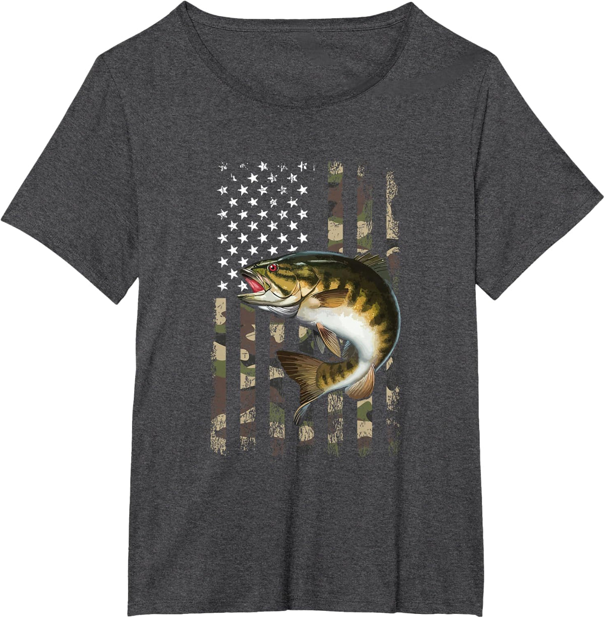 Smallmouth Bass American Flag T-Shirt Tee for Fishing Enthusiasts Men Women - Dark Heather Grey