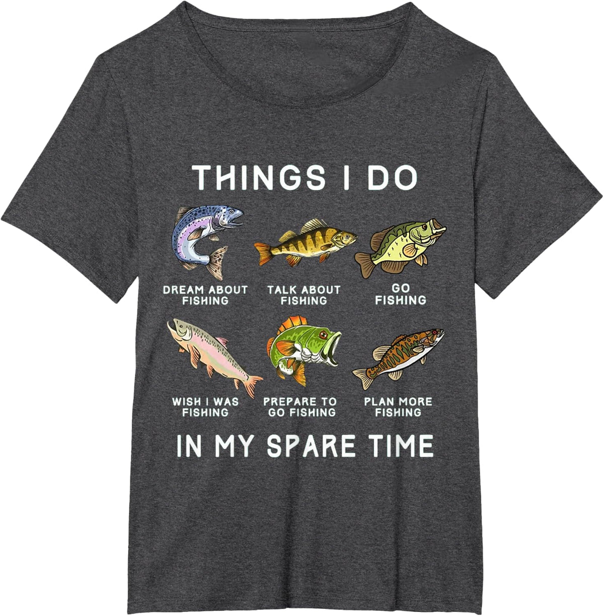 Things I Do in My Spare Time Fishing Boys Men Bass Fishing T-Shirt - Dark Heather Grey