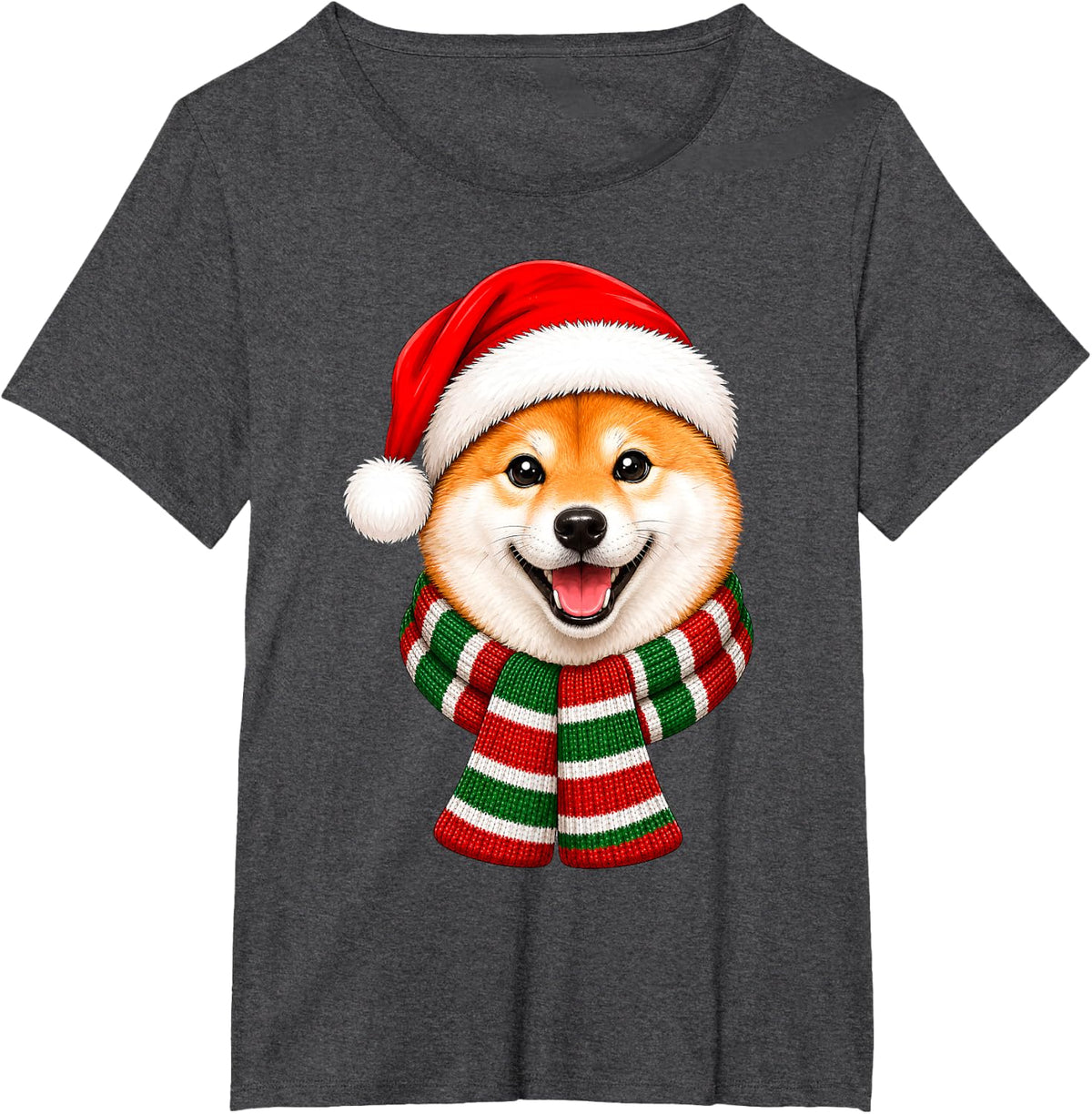 Shiba Inu Dog Christmas Santa Hat Scarf Festive Xmas T-Shirt - Dark Heather Grey