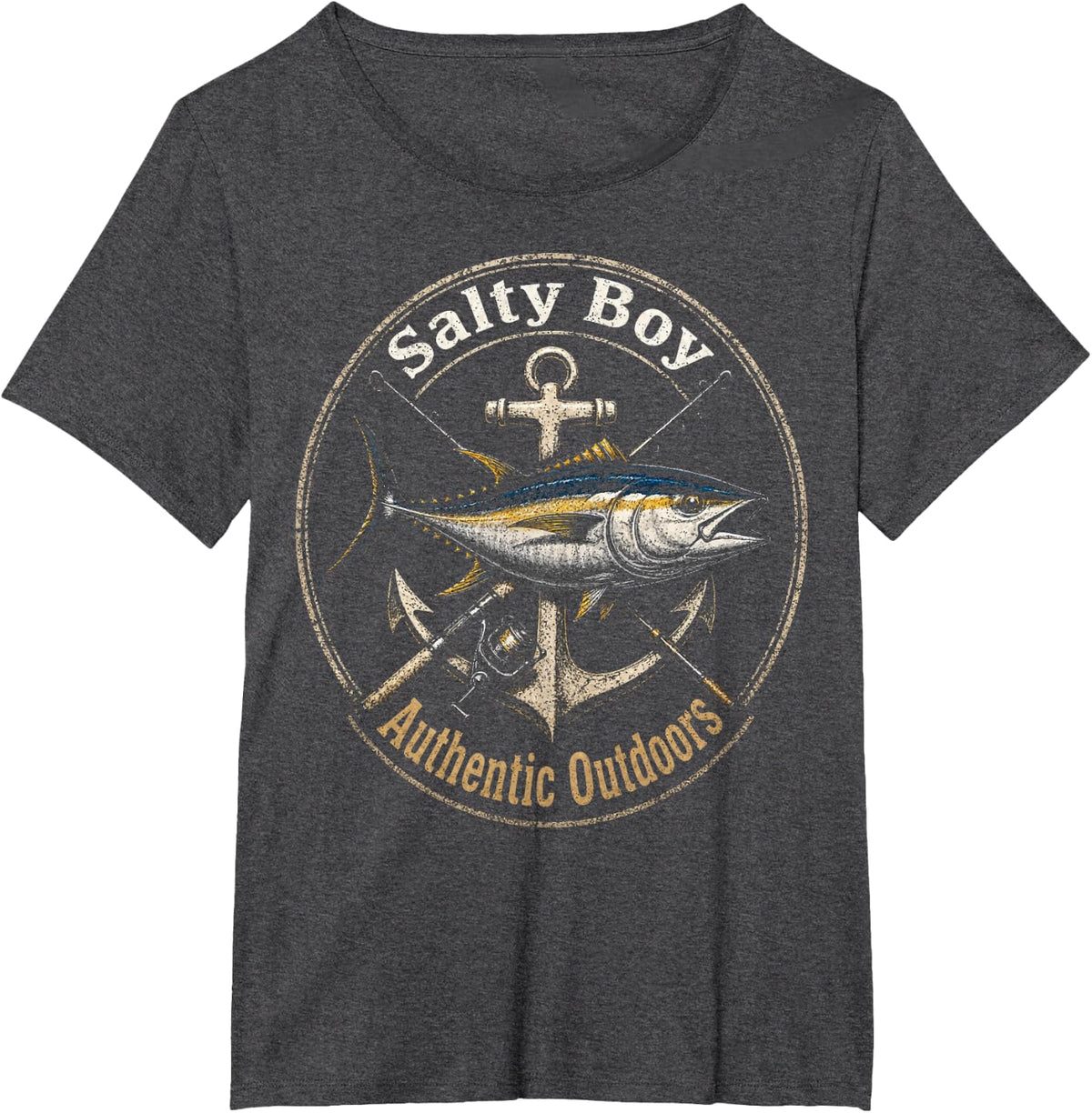 Fishing Salty Boy Authentic Outdoors Saltwater Vintage Tee T-Shirt Gift - Dark Heather Grey