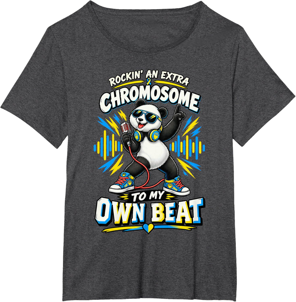 Extra Chromosome Panda Music Down Syndrome Awareness Beat T-Shirt - Dark Heather Grey