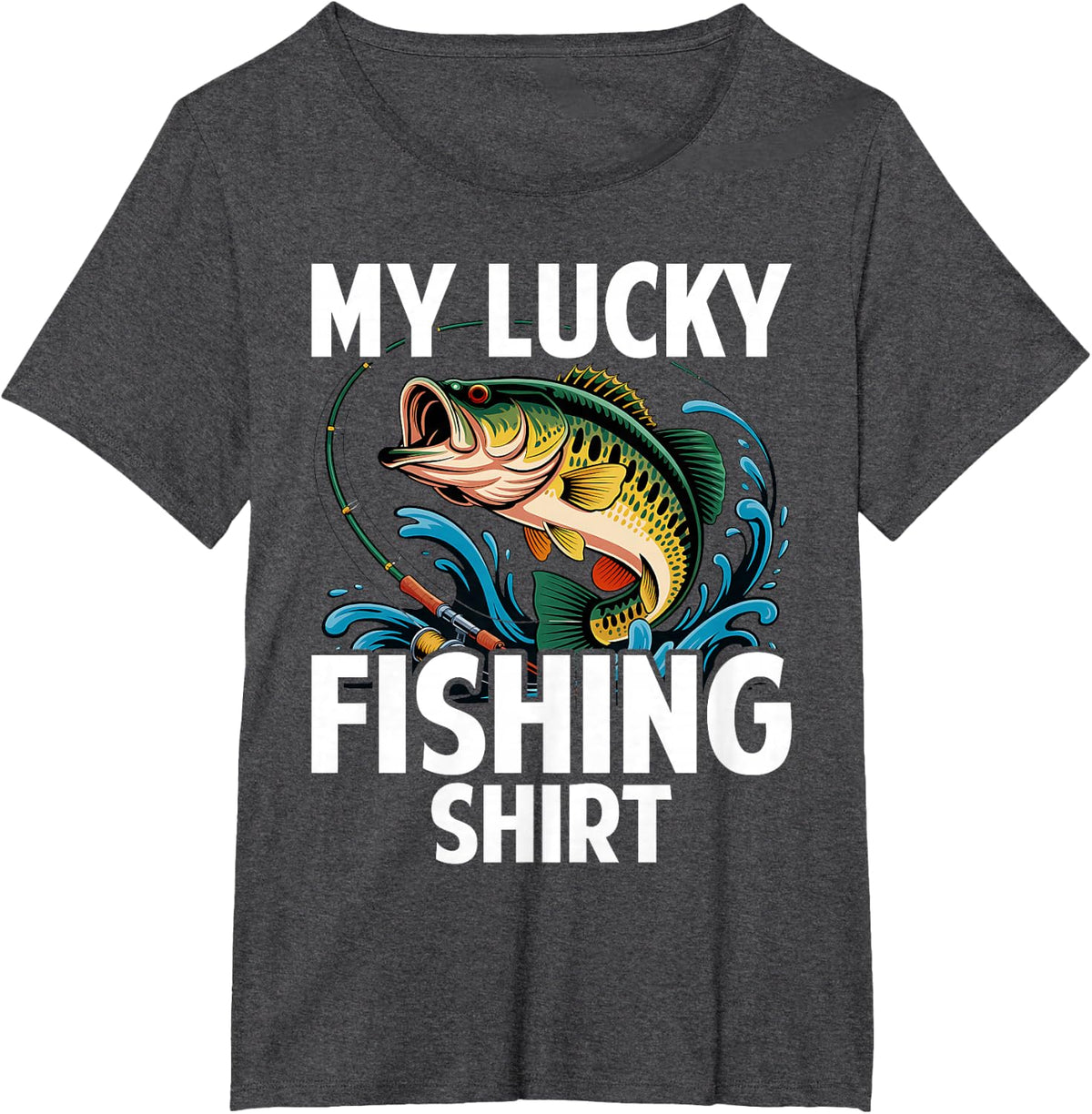 Youth Boy My Lucky Fishing Funny Bass Fish Dad T-Shirt - Dark Heather Grey