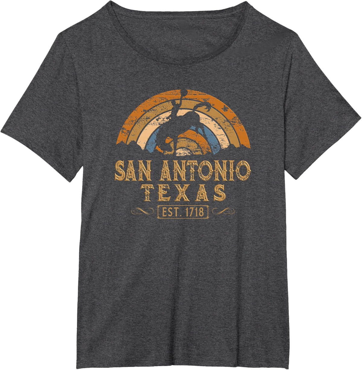 San Antonio, Texas TX Retro Style Rodeo Cowboy T-Shirt - Dark Heather Grey
