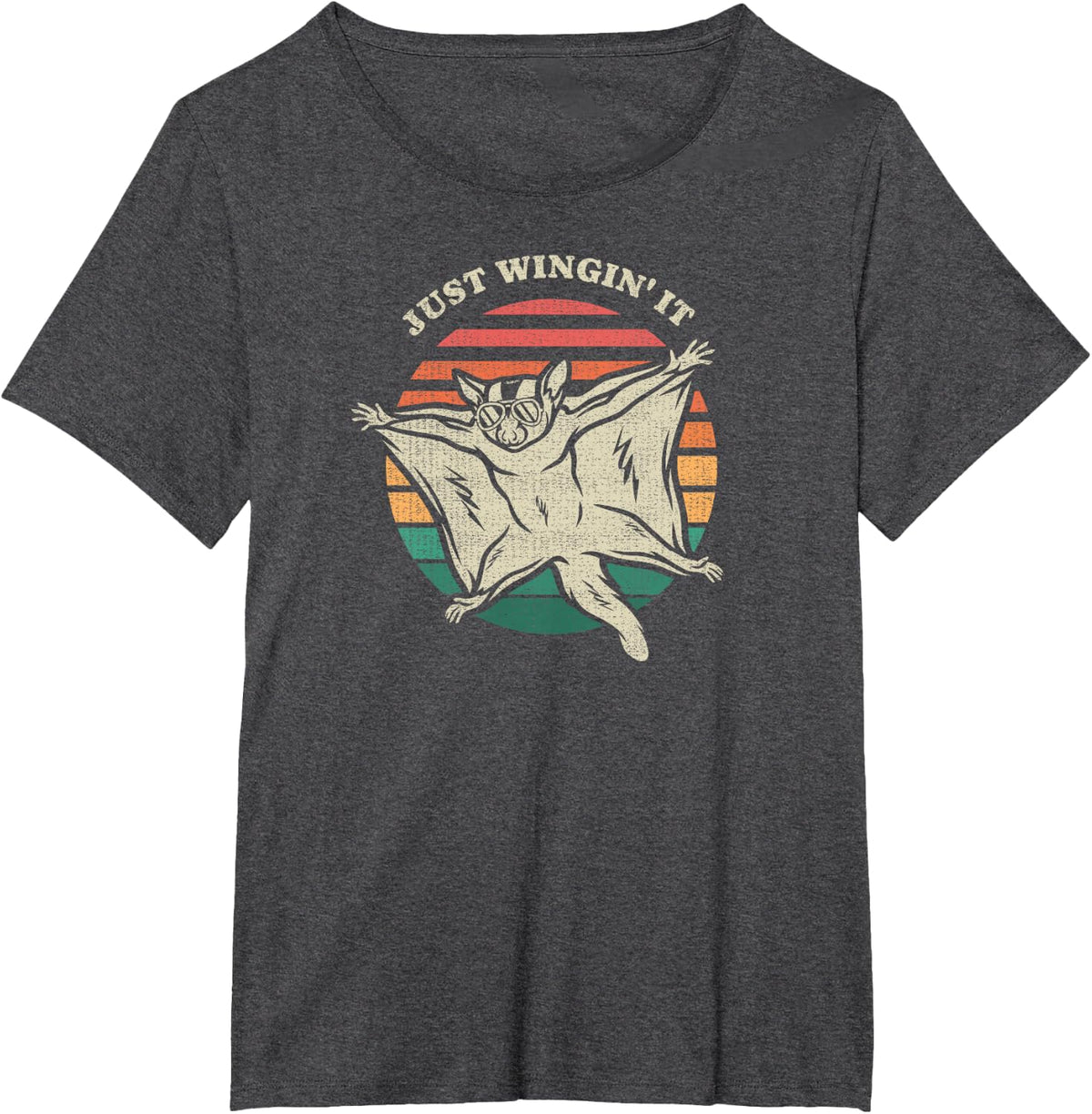 Funny Sugar Glider Just Wingin' It Animal Lover Retro 70s T-Shirt - Dark Heather Grey