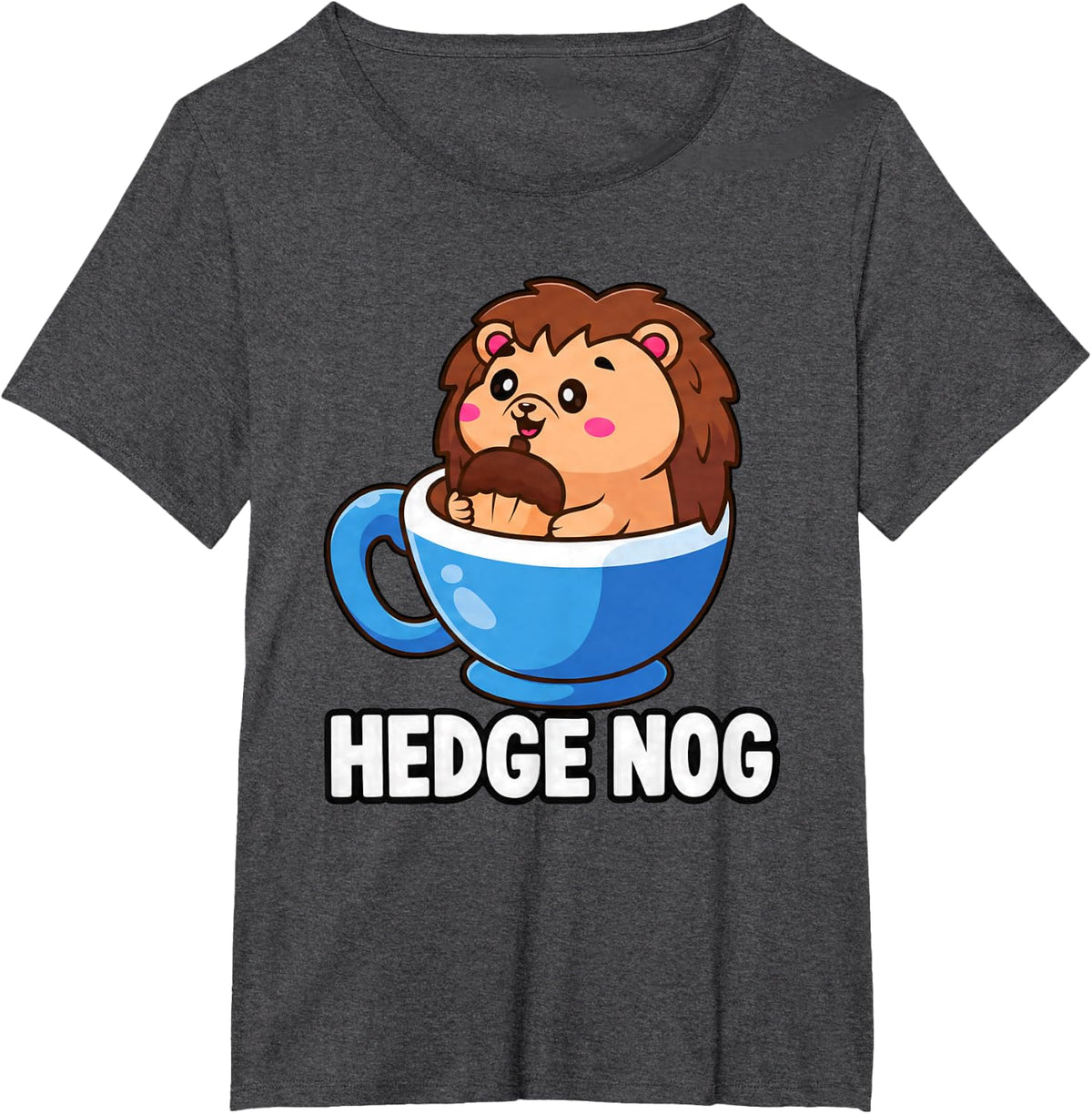 Funny Hedgehog Eggnog Christmas Animal Pun Hedge Nog T-Shirt - Dark Heather Grey