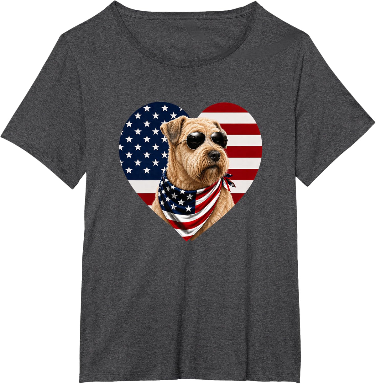 Soft Coated Wheaten Terrier USA Flag Heart Patriotic Design T-Shirt - Dark Heather Grey
