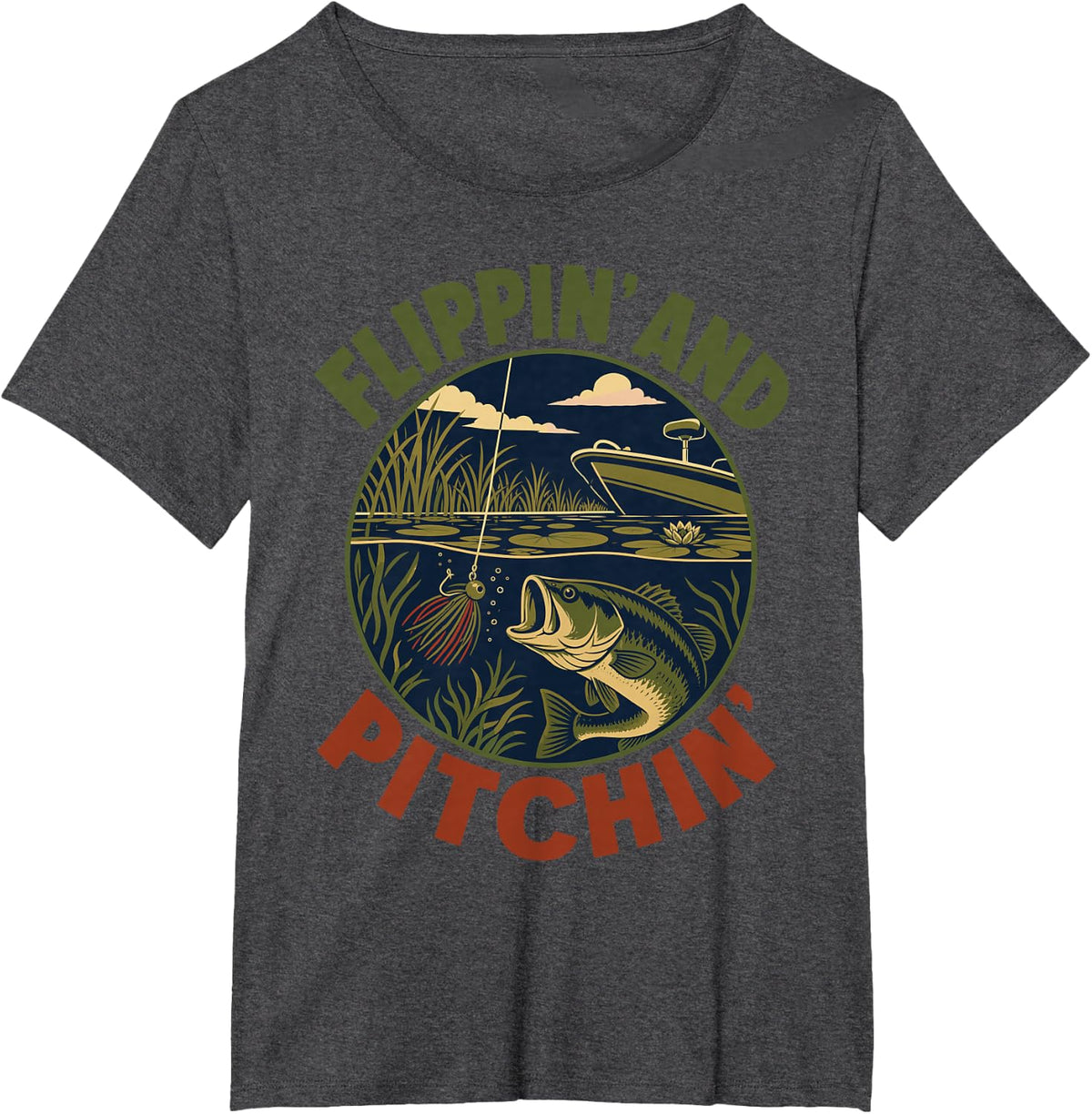Flippin and Pitchin Bass Fishing T-Shirt - Dark Heather Grey