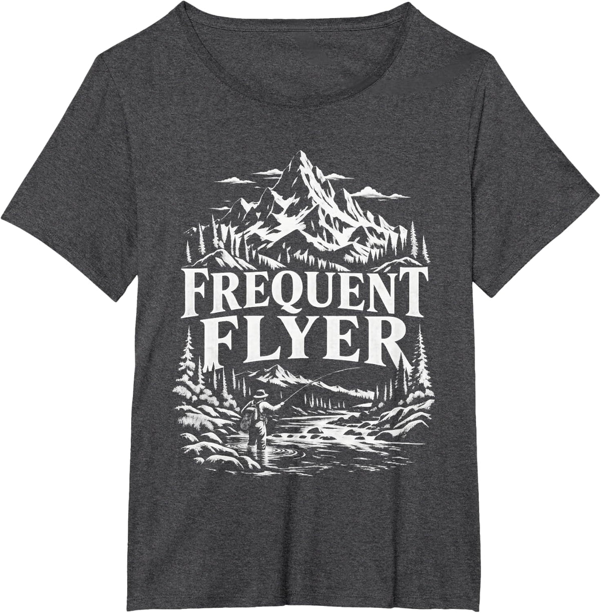 Frequent Flyer Fly Fisher in Mountain River T-Shirt - Dark Heather Grey