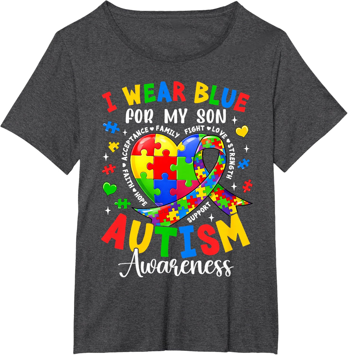 I Wear Blue for My Son Autism Awareness T-Shirt for Women Autism Mom Tee - Dark Heather Grey