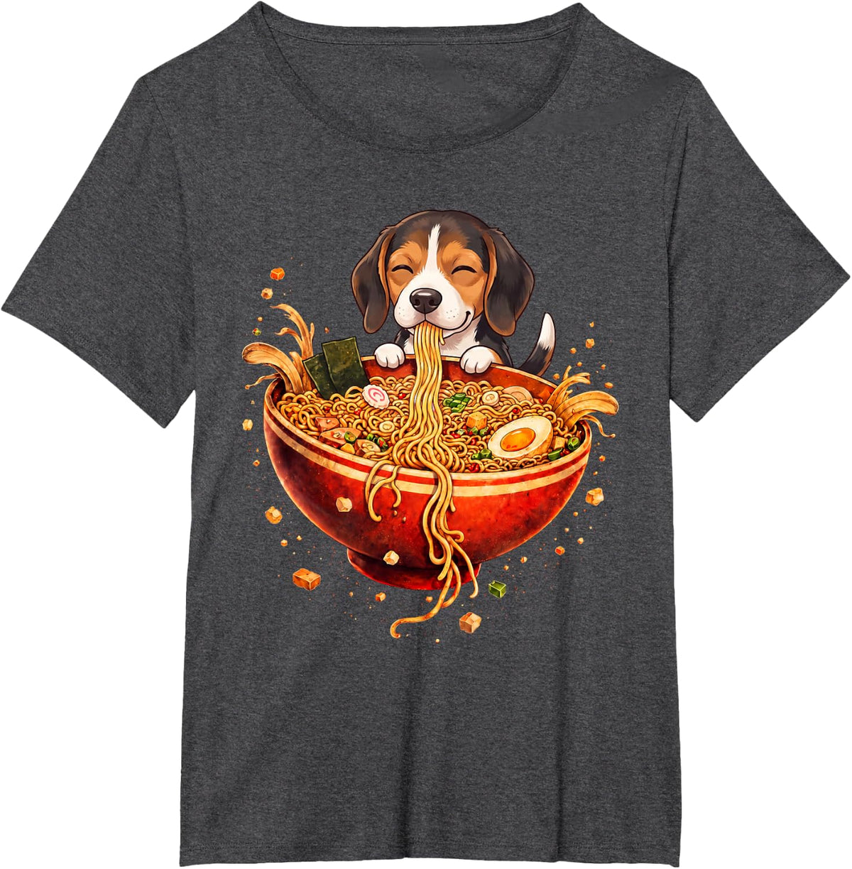 Beagle Ramen Japanese Art Dog Anime Graphic Tee Kawaii T-Shirt - Dark Heather Grey